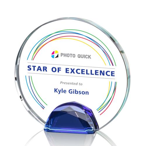 Awards and Trophies - Crystal Awards - Maplin Full Color Blue Circle Crystal Award