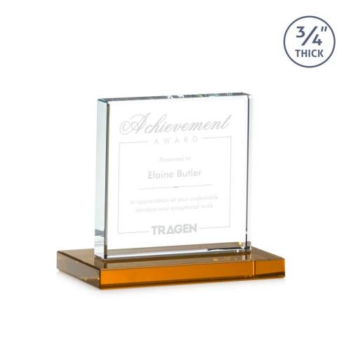 Awards and Trophies - Crystal Awards - Terra Amber Square / Cube Crystal Award