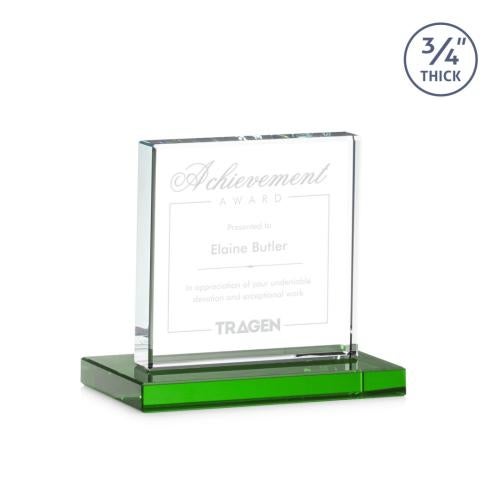 Awards and Trophies - Crystal Awards - Terra Green Square / Cube Crystal Award