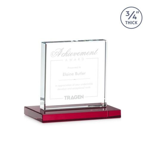 Awards and Trophies - Crystal Awards - Terra Red  Square / Cube Crystal Award