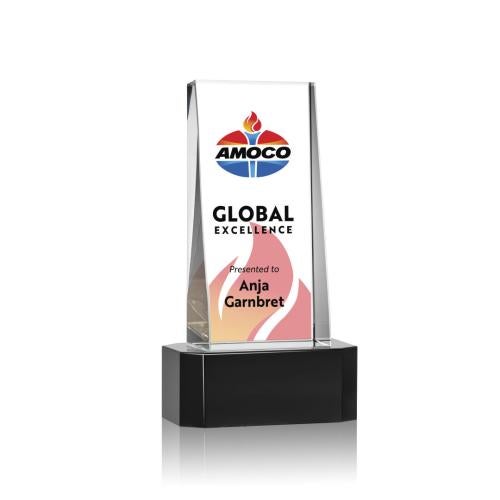 Awards and Trophies - Crystal Awards - Milnerton Full Color Black on Base Towers Crystal Award