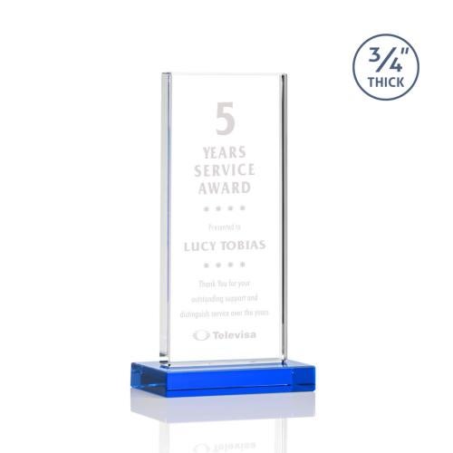 Awards and Trophies - Crystal Awards - Arizona Sky Blue Rectangle Crystal Award