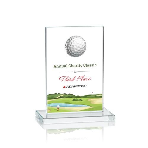 Awards and Trophies - Crystal Awards - Cumberland Full Color Golf Clear Rectangle Crystal Award