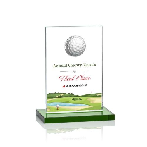 Awards and Trophies - Crystal Awards - Cumberland Full Color Golf Green  Rectangle Crystal Award