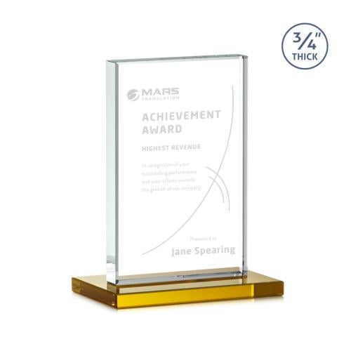 Awards and Trophies - Crystal Awards - Manhattan Amber  Rectangle Crystal Award