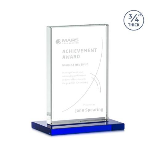 Awards and Trophies - Crystal Awards - Manhattan Blue Rectangle Crystal Award
