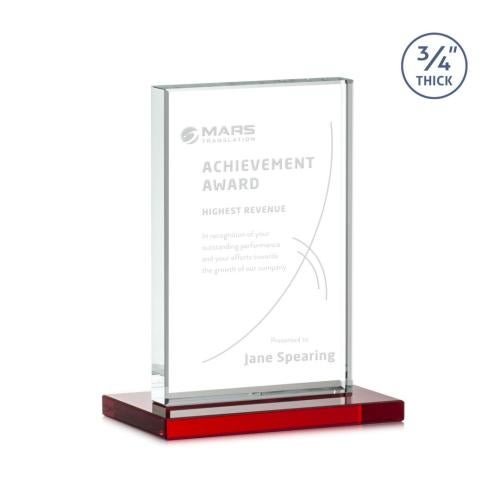 Awards and Trophies - Crystal Awards - Manhattan Red Rectangle Crystal Award