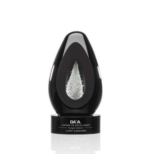 Awards and Trophies - Crystal Awards - Glass Awards - Art Glass Awards - Panache Tear Drop on Black Base Glass Award