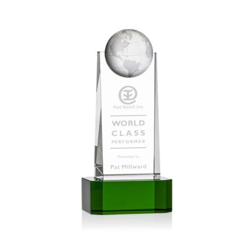 Awards and Trophies - Crystal Awards - Sherbourne Globe Green  on Base Towers Crystal Award