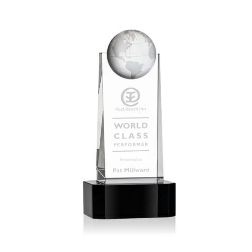 Awards and Trophies - Crystal Awards - Sherbourne Globe Black on Base Towers Crystal Award