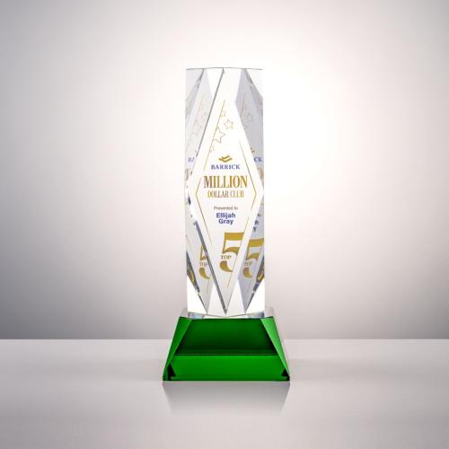 Awards and Trophies - Crystal Awards - President Full Color Green on Base Towers Crystal Award