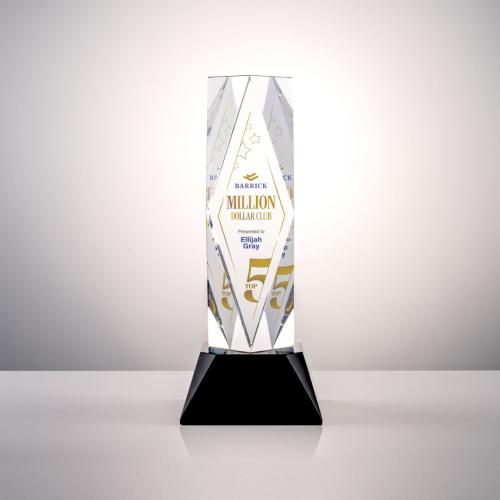 Awards and Trophies - Crystal Awards - President Full Color Black on Base Towers Crystal Award