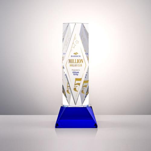 Awards and Trophies - Crystal Awards - President Full Color Blue on Base Towers Crystal Award