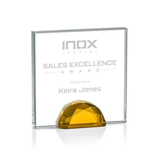 Awards and Trophies - Crystal Awards - Entwhistle Amber  Square / Cube Crystal Award