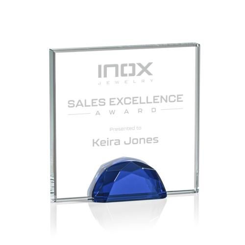 Awards and Trophies - Crystal Awards - Entwhistle Blue Square / Cube Crystal Award