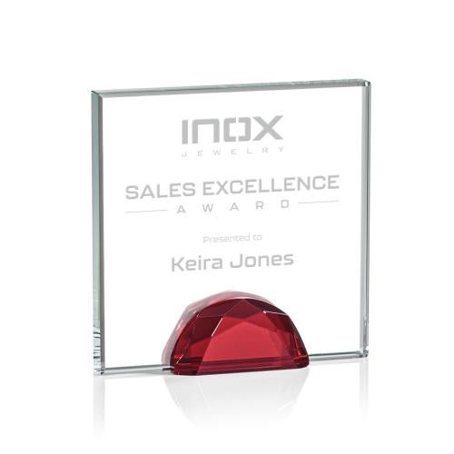 Awards and Trophies - Crystal Awards - Entwhistle Red Square / Cube Crystal Award