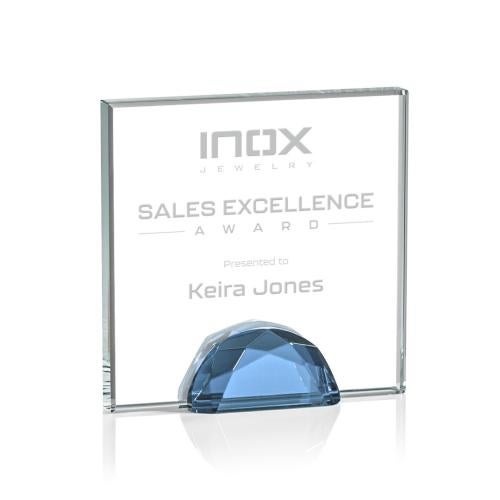 Awards and Trophies - Crystal Awards - Entwhistle Sky Blue Square / Cube Crystal Award