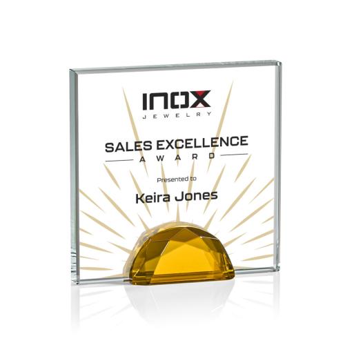 Awards and Trophies - Full Color Imprint - Entwhistle Full Color Amber  Square / Cube Crystal Award