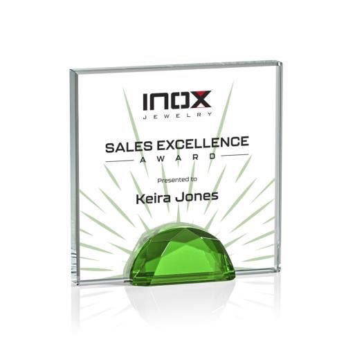 Awards and Trophies - Full Color Imprint - Entwhistle Full Color Green  Square / Cube Crystal Award