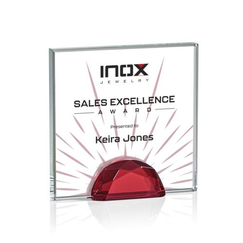 Awards and Trophies - Full Color Imprint - Entwhistle Full Color Red  Square / Cube Crystal Award