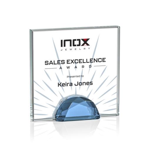 Awards and Trophies - Full Color Imprint - Entwhistle Full Color Sky Blue Square / Cube Crystal Award