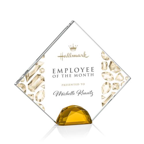 Awards and Trophies - Crystal Awards - Deerfield Full Color Amber Diamond Crystal Award