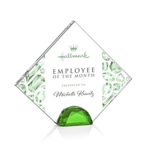 Awards and Trophies - Crystal Awards - Deerfield Full Color Green  Diamond Crystal Award