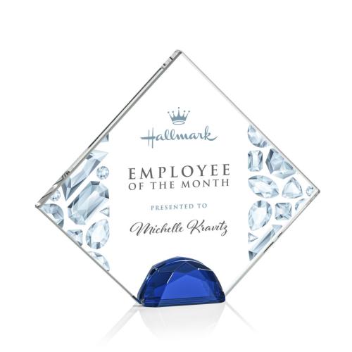 Awards and Trophies - Crystal Awards - Deerfield Full Color Blue Diamond Crystal Award