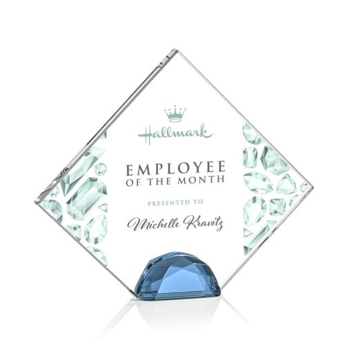Awards and Trophies - Crystal Awards - Deerfield Full Color Sky Blue  Diamond Crystal Award