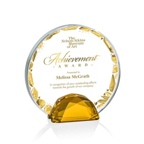 Awards and Trophies - Full Color Imprint - Galveston Full Color Amber  Circle Crystal Award
