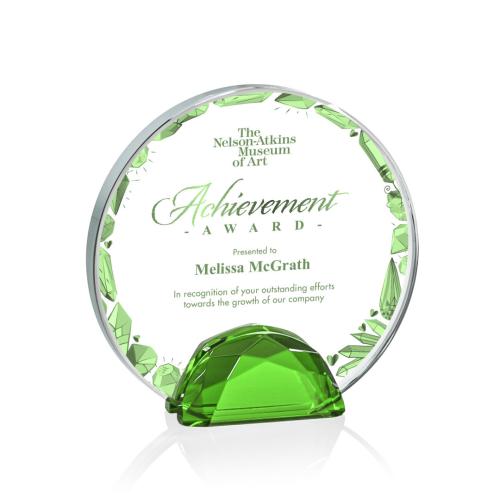 Awards and Trophies - Full Color Imprint - Galveston Full Color Green  Circle Crystal Award