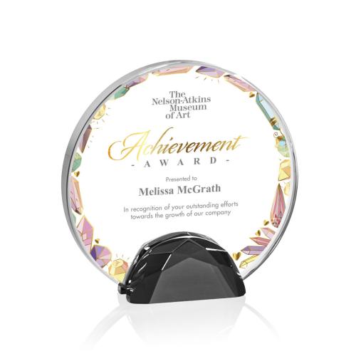 Awards and Trophies - Full Color Imprint - Galveston Full Color Black  Circle Crystal Award