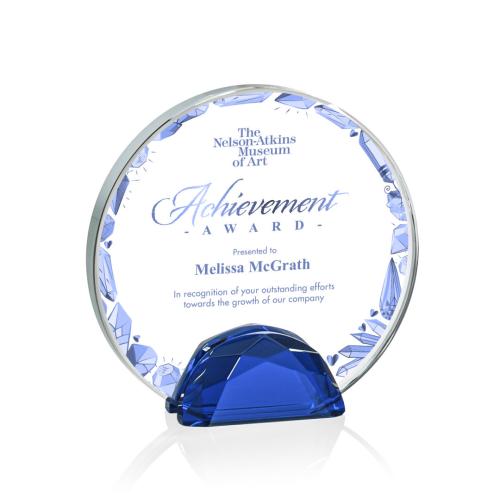 Awards and Trophies - Full Color Imprint - Galveston Full Color Blue Circle Crystal Award