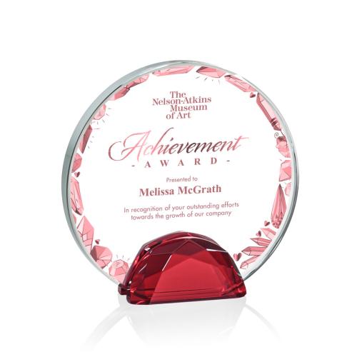 Awards and Trophies - Full Color Imprint - Galveston Full Color Red  Circle Crystal Award