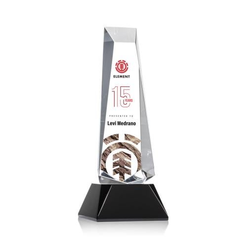 Awards and Trophies - Crystal Awards - Rustern Full Color Black on Base Obelisk Crystal Award