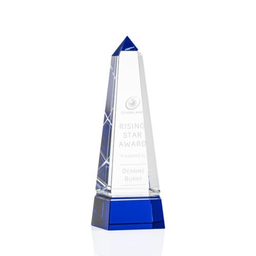 Awards and Trophies - Crystal Awards - Groove Blue  Obelisk Crystal Award