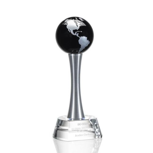 Awards and Trophies - Crystal Awards - Willshire Black Globe Crystal Award