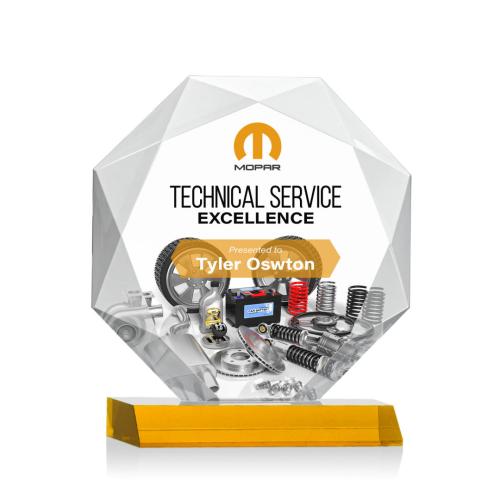 Awards and Trophies - Crystal Awards - Kitchener Full Color Amber  Polygon Crystal Award