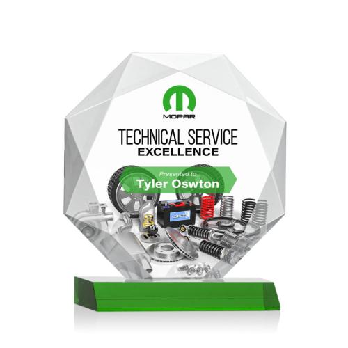 Awards and Trophies - Crystal Awards - Kitchener Full Color Green Polygon Crystal Award