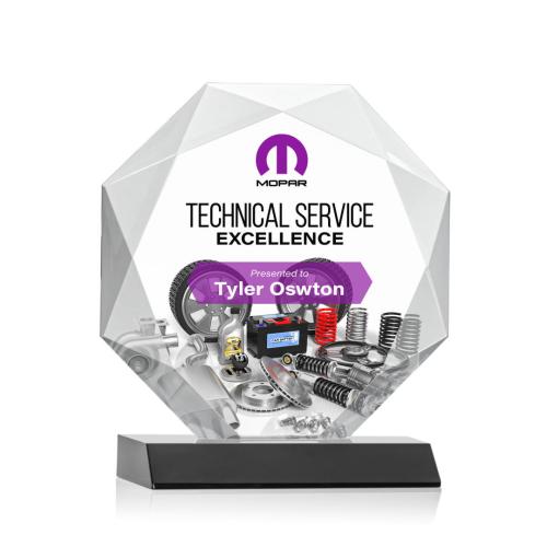 Awards and Trophies - Crystal Awards - Kitchener Full Color Black Polygon Crystal Award