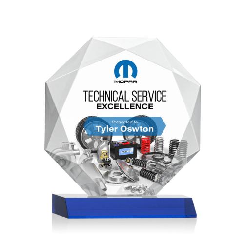 Awards and Trophies - Crystal Awards - Kitchener Full Color Blue Polygon Crystal Award