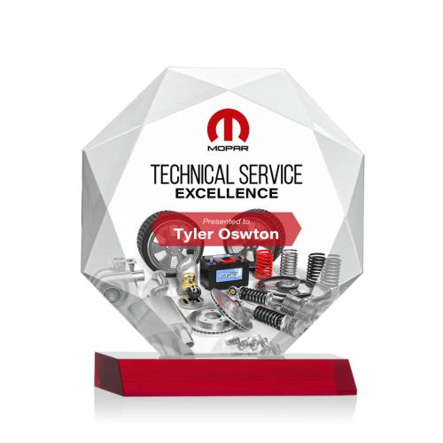 Awards and Trophies - Crystal Awards - Kitchener Full Color Red Polygon Crystal Award