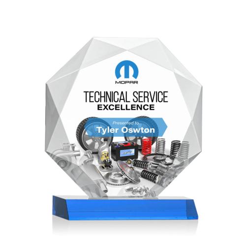 Awards and Trophies - Crystal Awards - Kitchener Full Color Sky Blue Polygon Crystal Award