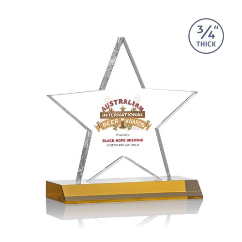 Awards and Trophies - Crystal Awards - Chippendale Full Color Amber  Star Crystal Award