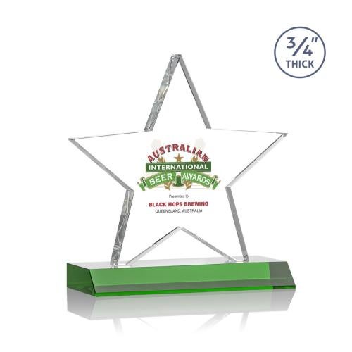 Awards and Trophies - Crystal Awards - Chippendale Full Color Green Star Crystal Award