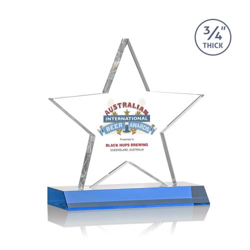 Awards and Trophies - Crystal Awards - Chippendale Full Color Sky Blue Star Crystal Award