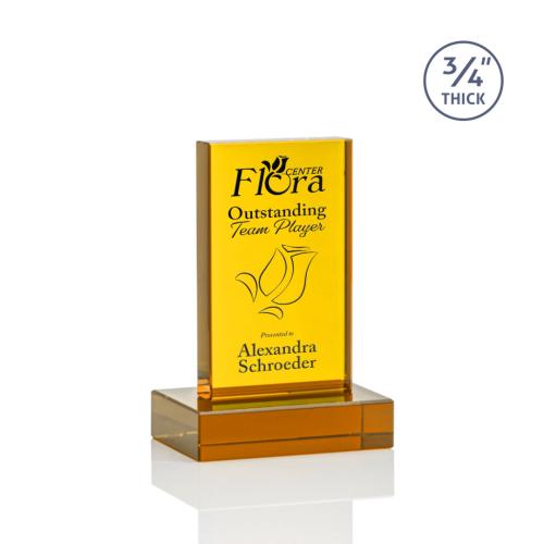 Awards and Trophies - Crystal Awards - Hathaway Amber  Rectangle Crystal Award
