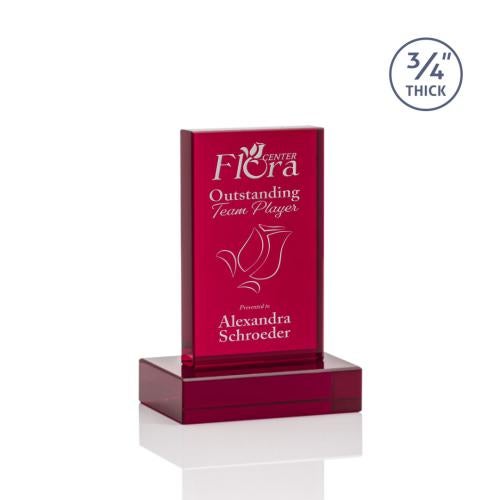 Awards and Trophies - Crystal Awards - Hathaway Red  Rectangle Crystal Award