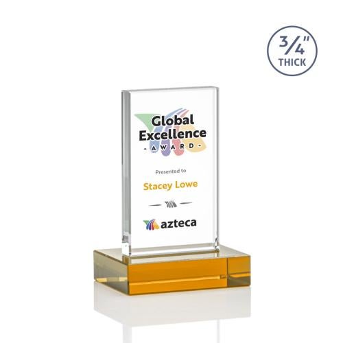Awards and Trophies - Crystal Awards - Holmes Full Color Amber Rectangle Crystal Award