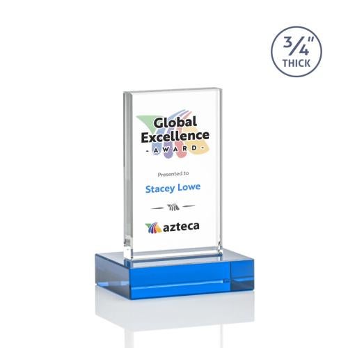 Awards and Trophies - Crystal Awards - Holmes Full Color Sky Blue Rectangle Crystal Award
